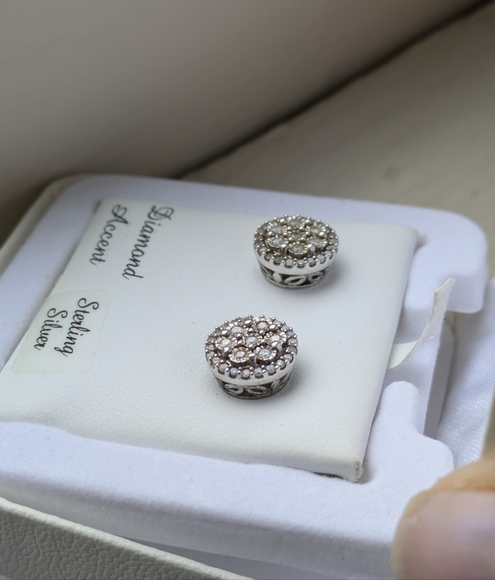 Diamond Cluster Earrings .38tcw sterling silver - Picture 3 of 6